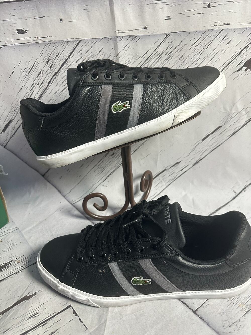 Lacoste Grad Vulc 120 Sneakers Men's 10 Black Leather Casual Lace-Up 352421219